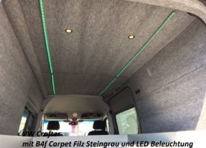 VW Crafter mit B4f Carpet-Filz verkleidet und LED-Leisten verziert